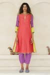 Swatti Kapoor_Multi Color Cotton, Chanderi Embroidery, Beads, Amy Striped Kurta Pant Set _at_Aza_Fashions