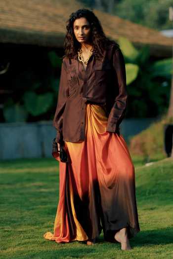 Buy_Ituvana_Multi Color Silk Collared Arka Sunset Ombre Shirt And Pant Set _at_Aza_Fashions