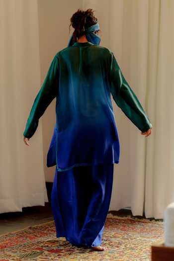 Shop_Ituvana_Blue Silk Applique Nira Ocean Habutai Kurta And Palazzo Set _at_Aza_Fashions