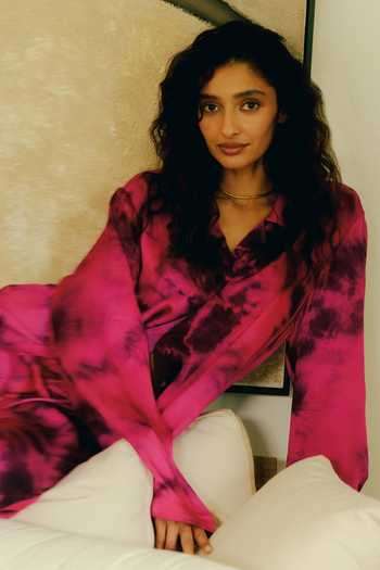 Buy_Ituvana_Purple Silk Satin Collared Liya Tie Dye Shirt And Pant Set _Online_at_Aza_Fashions