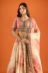 Buy_Naintara Bajaj_Cream Silk Zari V-neck Floral Pattern Art Lehenga Set 