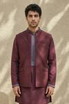 Buy_Bubber Couture_Maroon Wool Embroidery Prism Pintuck Bundi _at_Aza_Fashions