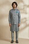 Buy_Bubber Couture_Grey Linen, Silk Satin Cipher Printed Bundi 