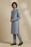 Bubber Couture_Grey Silk, Cotton Embroidery Iron Gate Layered Kurta Set _Online_at_Aza_Fashions