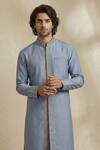 Buy_Bubber Couture_Grey Silk, Cotton Embroidery Iron Gate Layered Kurta Set _Online_at_Aza_Fashions