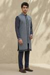 Bubber Couture_Blue Silk, Cotton Embroidery Iron Gate Layered Kurta And Pant Set _Online_at_Aza_Fashions