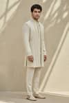 Bubber Couture_Off White Silk Embroidery Mosaic Sherwani Jacket _Online_at_Aza_Fashions