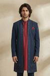 Buy_Bubber Couture_Blue Crepe, Wool Embroidery Nexa Layered Sherwani _at_Aza_Fashions