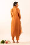 Shop_Tatwa_Orange Chanderi Embroidery V-neck Resham Kurta Set _at_Aza_Fashions