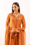 Buy_Tatwa_Orange Chanderi Embroidery V-neck Resham Kurta Set 