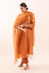 Tatwa_Orange Chanderi Embroidery Round Neck Resham Kurta Set _Online_at_Aza_Fashions