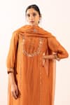 Buy_Tatwa_Orange Chanderi Embroidery Round Neck Resham Kurta Set _Online_at_Aza_Fashions