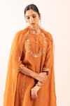 Shop_Tatwa_Orange Chanderi Embroidery Round Neck Resham Kurta Set _Online_at_Aza_Fashions