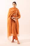Tatwa_Orange Chanderi Embroidery Round Neck Resham Kurta Set _at_Aza_Fashions