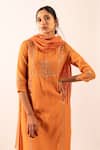 Shop_Tatwa_Orange Chanderi Embroidery Round Neck Straight Kurta Set _Online_at_Aza_Fashions