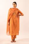 Tatwa_Orange Chanderi Embroidery Round Neck Straight Kurta Set _at_Aza_Fashions