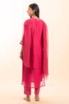 Shop_Tatwa_Pink Chanderi Embroidery V-neck Resham Kurta Set _at_Aza_Fashions