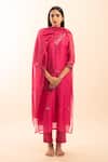 Tatwa_Pink Chanderi Embroidery V-neck Resham Kurta Set _Online_at_Aza_Fashions