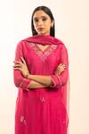 Tatwa_Pink Chanderi Embroidery V-neck Resham Kurta Set _at_Aza_Fashions