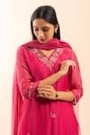 Buy_Tatwa_Pink Chanderi Embroidery V-neck Resham Kurta Set 