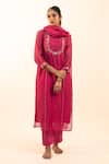 Buy_Tatwa_Pink Chanderi Embroidery Round Neck Kurta Set _at_Aza_Fashions