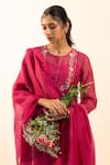 Shop_Tatwa_Pink Chanderi Embroidery Round Neck Kurta Set 