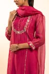 Tatwa_Pink Chanderi Embroidery Round Neck Kurta Set _Online
