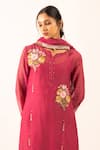 Buy_Tatwa_Pink Chanderi Embroidery Round Neck Resham Kurta Set _Online_at_Aza_Fashions