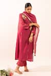 Shop_Tatwa_Pink Chanderi Embroidery Round Neck Resham Kurta Set _Online_at_Aza_Fashions