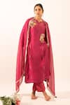 Tatwa_Pink Chanderi Embroidery Round Neck Resham Kurta Set _Online