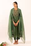 Tatwa_Green Chanderi Embroidery Round Neck Resham Kurta Set _Online_at_Aza_Fashions