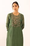 Shop_Tatwa_Green Chanderi Embroidery Round Neck Resham Kurta Set _Online_at_Aza_Fashions