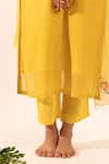 Tatwa_Mustard Chanderi Embroidery Split V-neck Kurta Set _at_Aza_Fashions