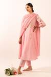 Shop_Tatwa_Pink Chanderi Embroidery Round Neck Floral Patchwork Kurta Set _at_Aza_Fashions