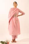 Shop_Tatwa_Pink Chanderi Embroidery Round Neck Floral Patchwork Kurta Set _Online_at_Aza_Fashions