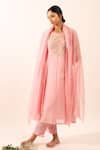 Tatwa_Pink Chanderi Embroidery Round Neck Floral Patchwork Kurta Set _at_Aza_Fashions
