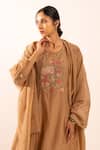 Buy_Tatwa_Brown Chanderi Embroidery Round Neck Floral Kurta Set _Online_at_Aza_Fashions