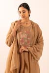 Shop_Tatwa_Brown Chanderi Embroidery Round Neck Floral Kurta Set _Online_at_Aza_Fashions