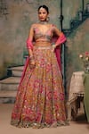 Buy_Label Moni K_Multi Color Silk, Organza Sequins, Haseena Floral Embroidered Lehenga Set _at_Aza_Fashions