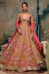 Shop_Label Moni K_Multi Color Silk, Organza Sequins, Haseena Floral Embroidered Lehenga Set 