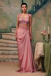 Buy_Label Moni K_Pink Satin, Organza Embroidery, Lace Desire Draped Skirt And Blouse Set _Online_at_Aza_Fashions