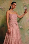 Shop_Label Moni K_Pink Organza Embroidery, Sequins, Beads, Dream Girl Corset Blouse And Lehenga Set _Online_at_Aza_Fashions