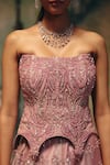 Buy_Label Moni K_Pink Organza Embroidery, Sequins, Beads, Dream Girl Corset Blouse And Lehenga Set _Online