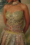 Buy_Label Moni K_Gold Chanderi Sequins, Mirrors Jhumka Embroidered Lehenga And Corset Blouse Set 