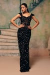 Buy_Label Moni K_Black Net Sequins, Beads, Embroidery Dawn Corset Top And Draped Skirt Set _at_Aza_Fashions