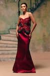 Buy_Label Moni K_Red Organza Embroidery, Sequins Sweetheart Rooh Embellished Corset And Skirt Set _at_Aza_Fashions
