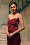 Label Moni K_Red Organza Embroidery, Sequins Sweetheart Rooh Embellished Corset And Skirt Set _Online_at_Aza_Fashions