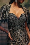 Buy_Label Moni K_Blue Organza, Chantelle Sequins Sweetheart Senorita Embellished Gown With Cape _Online_at_Aza_Fashions