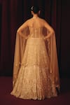 Shop_Label Moni K_Gold Organza, Net Embroidery, Sequins, Beads, Pearls, Noorie Corset Lehenga Set _at_Aza_Fashions