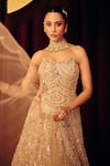 Buy_Label Moni K_Gold Organza, Net Embroidery, Sequins, Beads, Pearls, Noorie Corset Lehenga Set 